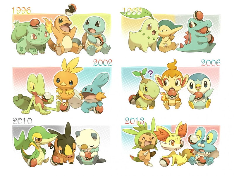 Pokemon generations, snivy, charmander, pokemon, ist, piplup, 3rd, bulbasaur, 2nd, anime, HD wallpaper