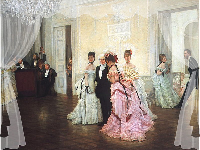 Too Early F1, art, gowns, guests, ballroom, finery, artwork, tissot, painting, james tissot, HD wallpaper