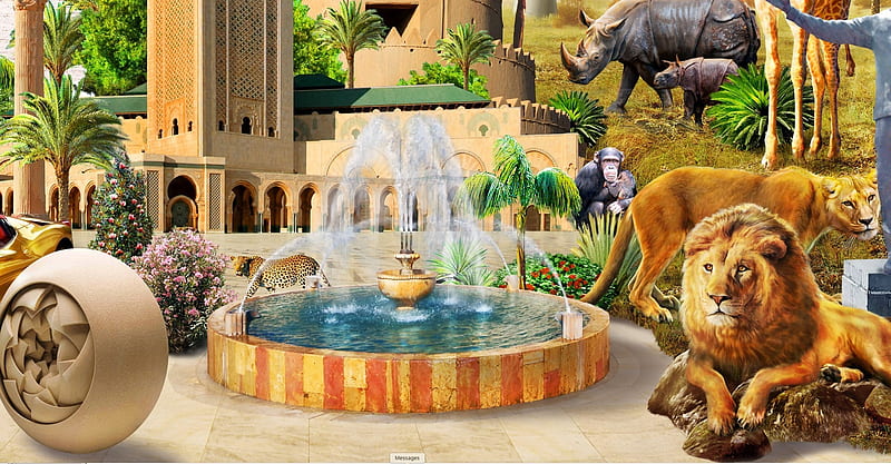 fountain, leu, lion, adrian chesterman, animal, HD wallpaper