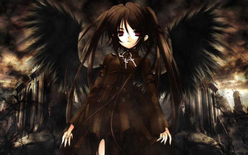Angel Of Death, black, girl, anime, HD wallpaper