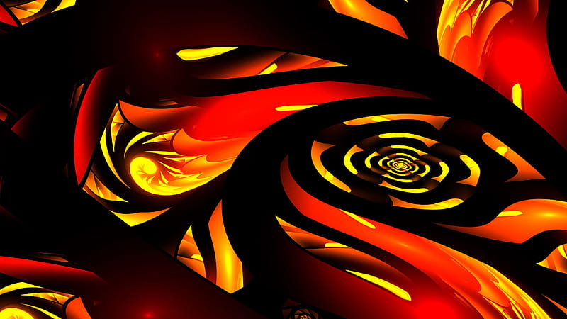 Red Yellow Fractal Fiery Bright Trippy, HD wallpaper