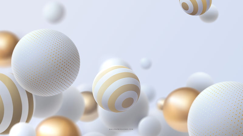 white balls gold, dots, HD wallpaper