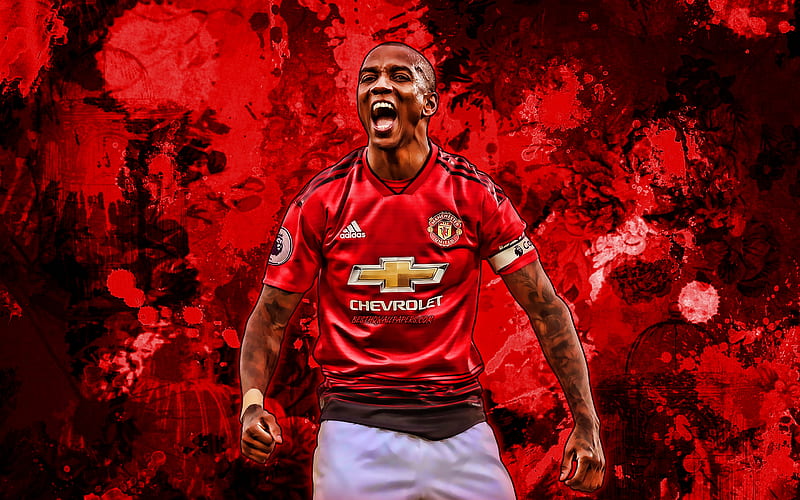 Ashley Young, red paint splashes, Manchester United FC, joy, english footballers, grunge art, Premier League, Ashley Simon Young, soccer, goal, football, England, Man United, HD wallpaper