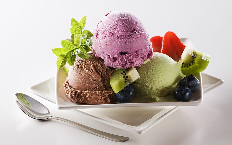 Sweet Treat for my dear friends !!!, delicious, strawberry, chocolate, kiwi, colors, bonito, dessert, scoops, yummy, icecream, pink, HD wallpaper