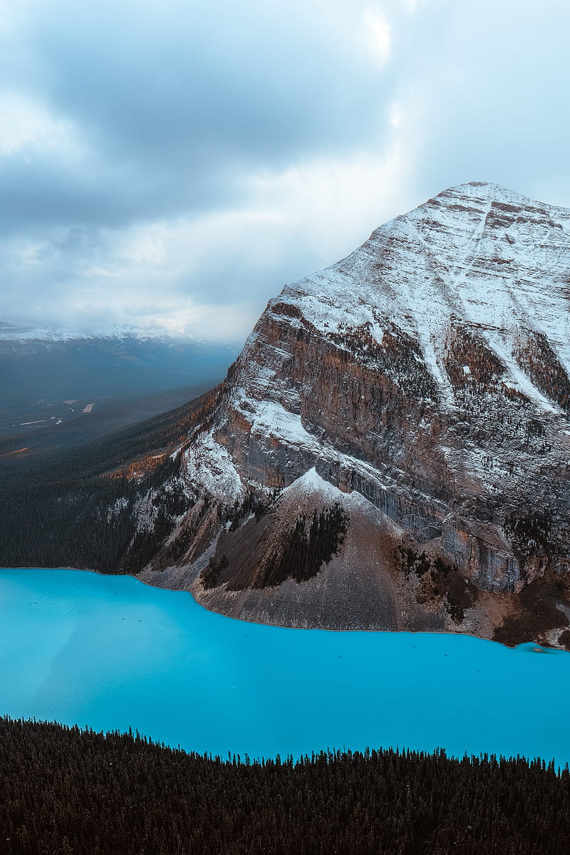 mountain, peak, snowy, river, landscape, HD phone wallpaper