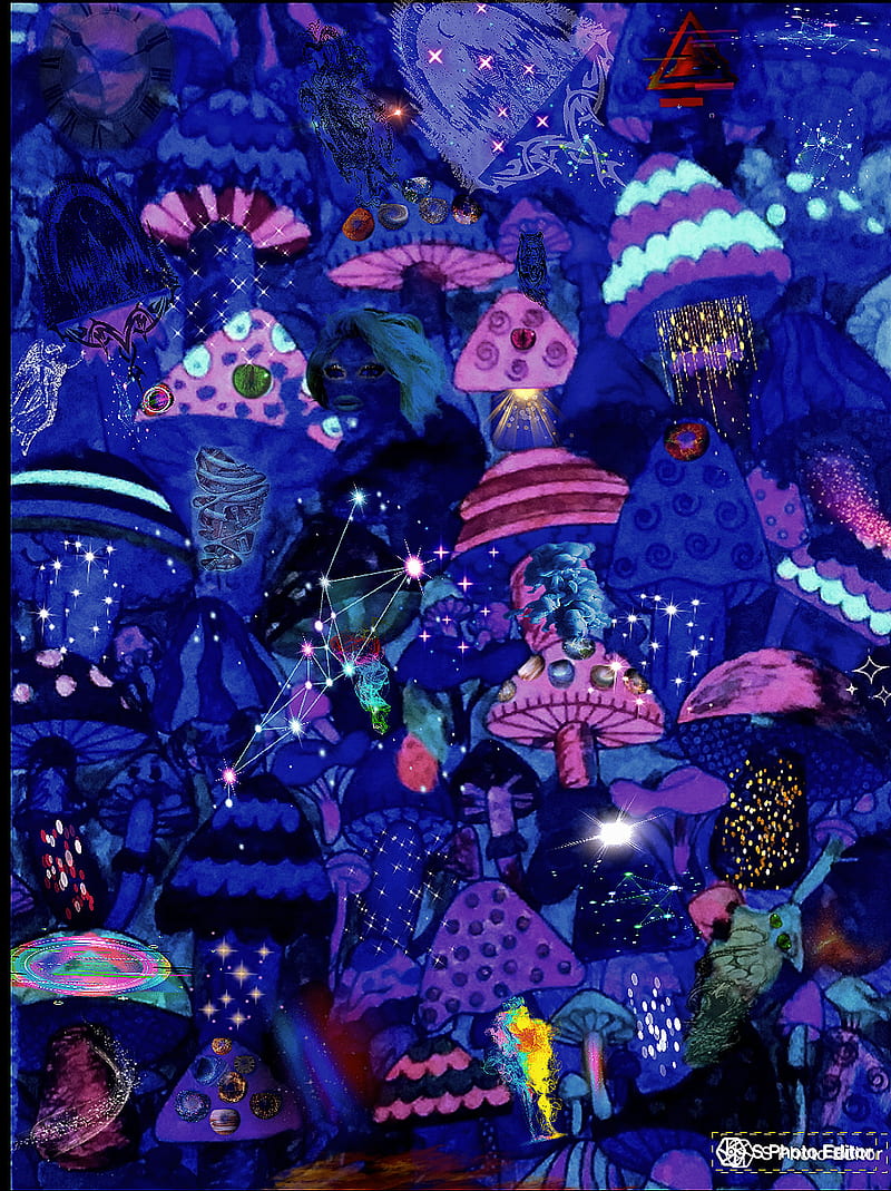 Mushrooms of Tron, amazing, colorful, hippy, mushroom, neon, shrooms, sicadeloc, space shrooms, trippy, HD phone wallpaper