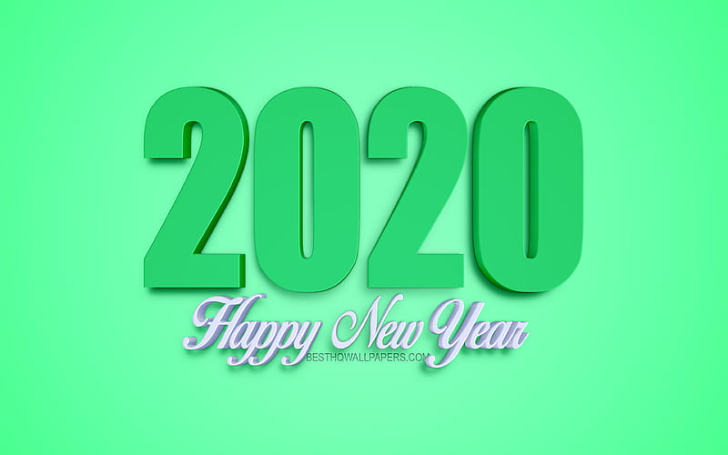 2020 Year Concepts, Happy New Year, 2020, 3d art, 2020 green background, 2020 3d background, 2020 concepts, HD wallpaper