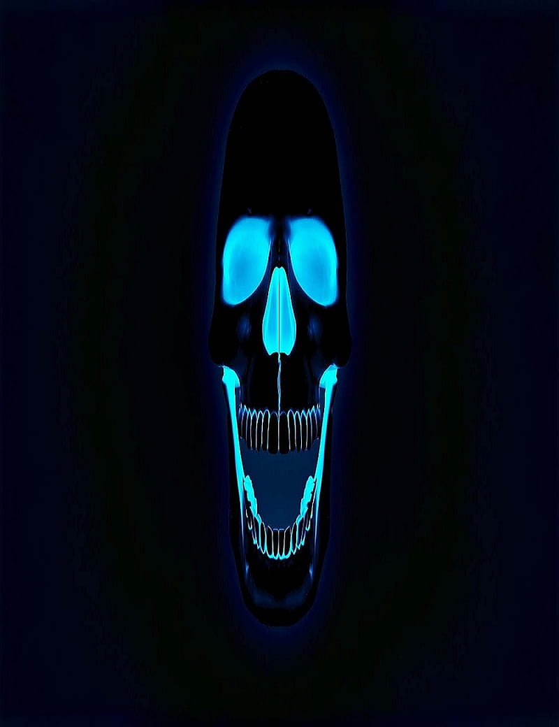 blue neon skull, HD phone wallpaper
