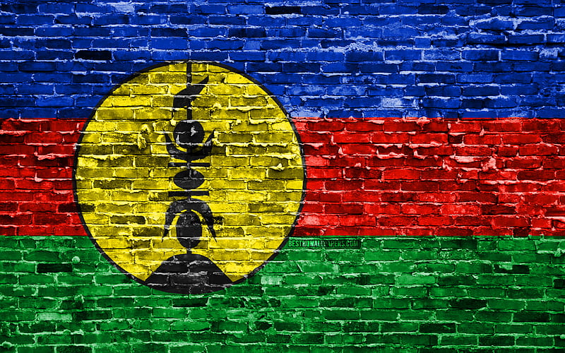New Caledonian flag, bricks texture, Oceania, national symbols, Flag of New Caledonia, brickwall, New Caledonia 3D flag, Oceanian countries, New Caledonia, HD wallpaper
