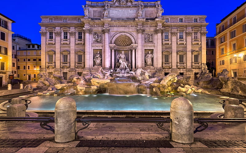 Trevi Fountain, Rome, Sculpture, Italy, evening, Rome sights, HD wallpaper
