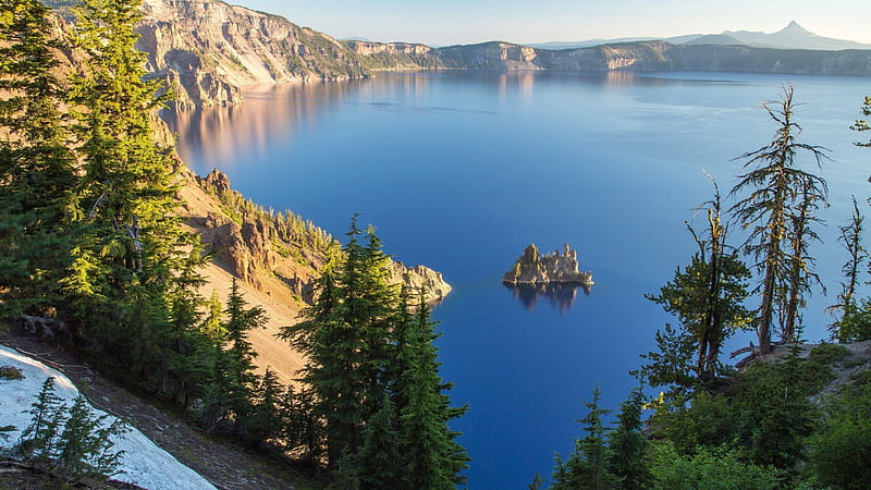 Crater lake, mountain, forest, nature, fun, lake, HD wallpaper