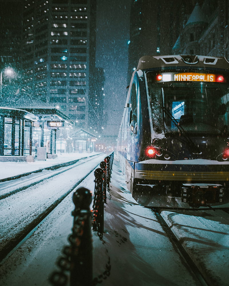 winter, cold, tram, snow, Minneapolis, HD phone wallpaper