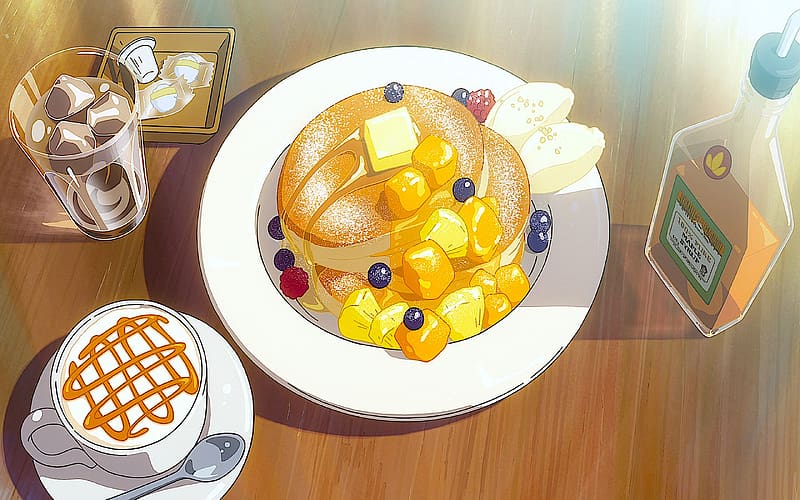 Anime, Food, Blueberry, Coffee, Pancake, Your Name, Kimi No Na Wa, Maple Syrup, HD wallpaper