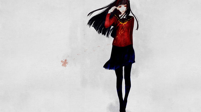 Mobile wallpaper: Anime, Skirt, Original, Red Eyes, Black Hair, Long Hair,  1327541 download the picture for free.