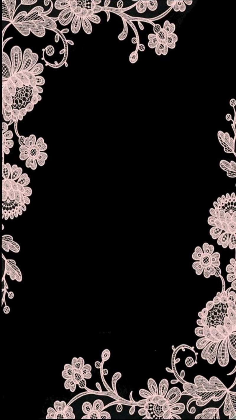 Lace, black, corners, cute, floral, girly, pink, simple, HD phone wallpaper