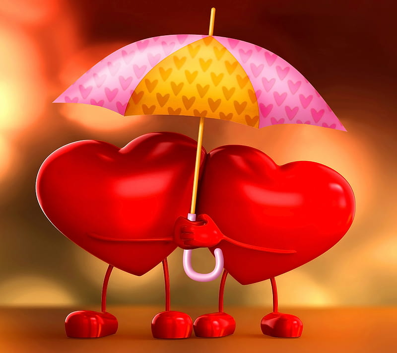 Love Hearts, umbrella, HD wallpaper
