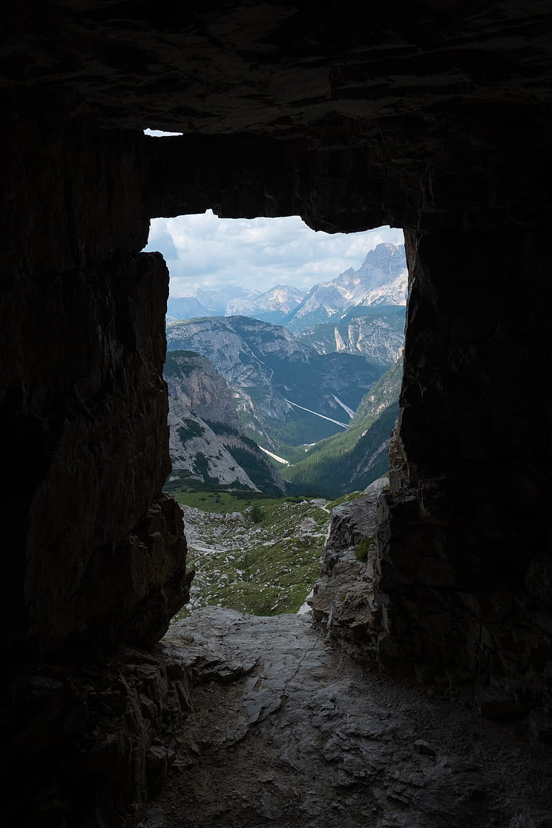 cave, mountains, stone, view, landscape, HD phone wallpaper