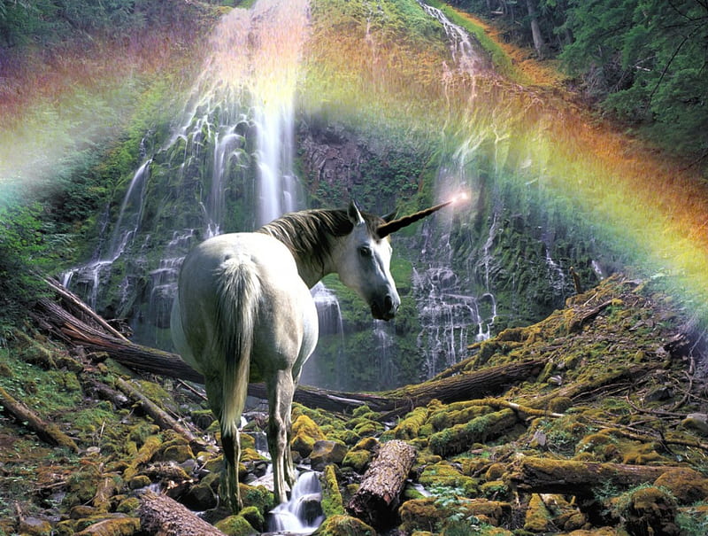 Rainbow unicorn, neon, unicorn, HD wallpaper