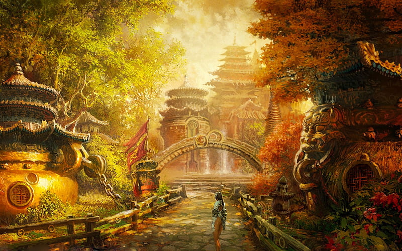 Forbidden City, pretty, colorful, art, female, bonito, woman, geisha,  detailed, HD wallpaper | Peakpx