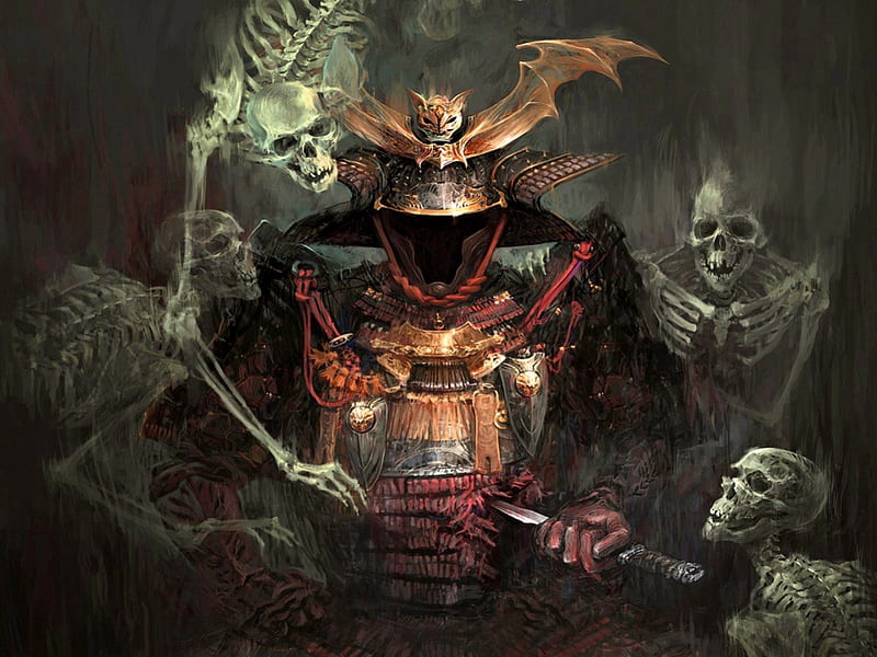 Ghost Ronin, skeleton, fantasy, death, ghost, samurai, HD wallpaper