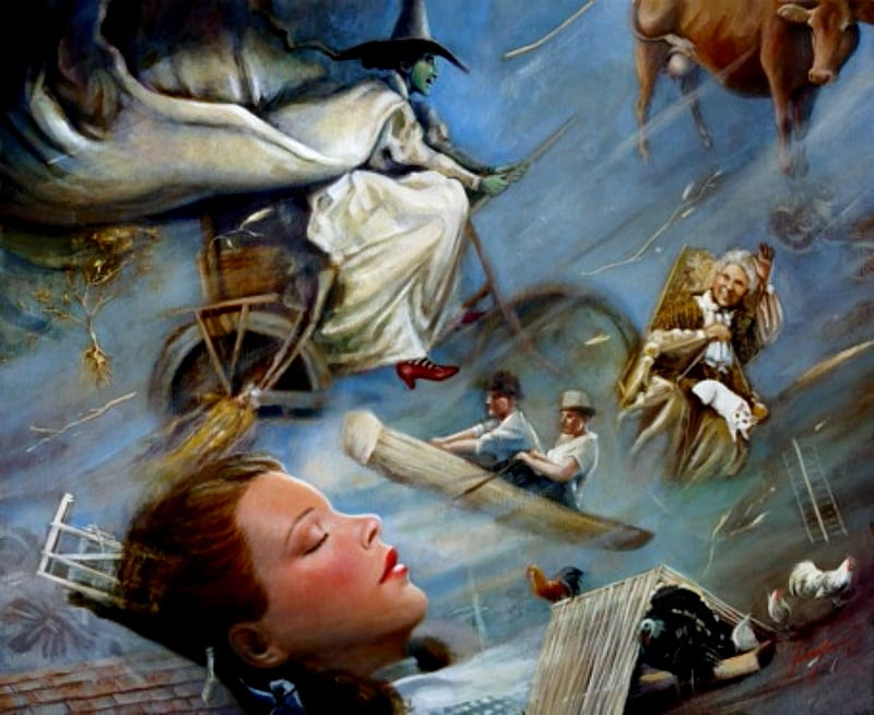 Inside Of the Cyclone, Wizard Of Oz, Cow, Cyclone, Witch, Dorothy, Animals, People, Inside, HD wallpaper