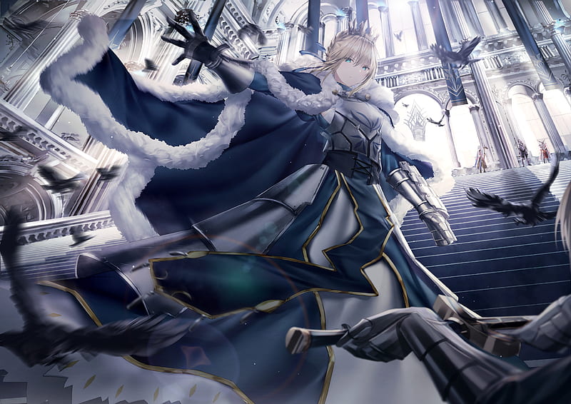 Saber, fate grand order, cape, blonde, armor, stairs, castle, Anime, HD  wallpaper | Peakpx