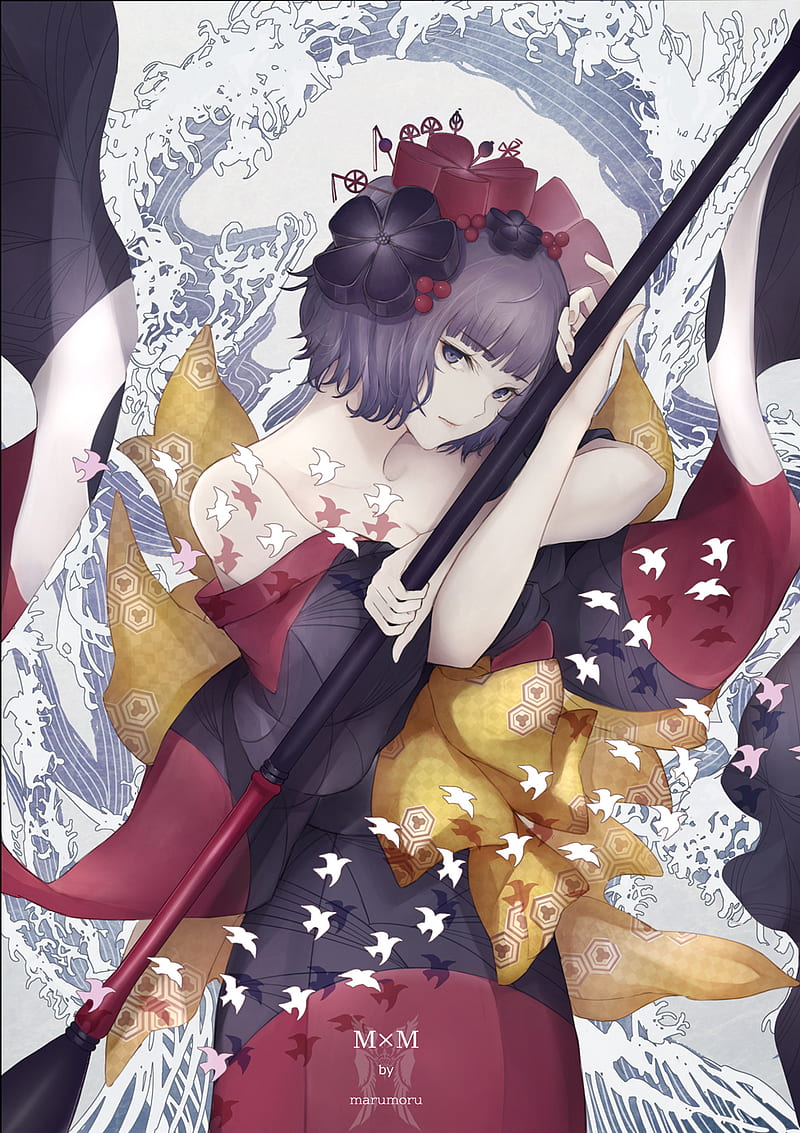 anime, anime girls, marumoru, Fate Series, Fate/Grand Order, Katsushika Hokusai (Fate/Grand Order), stare, HD phone wallpaper