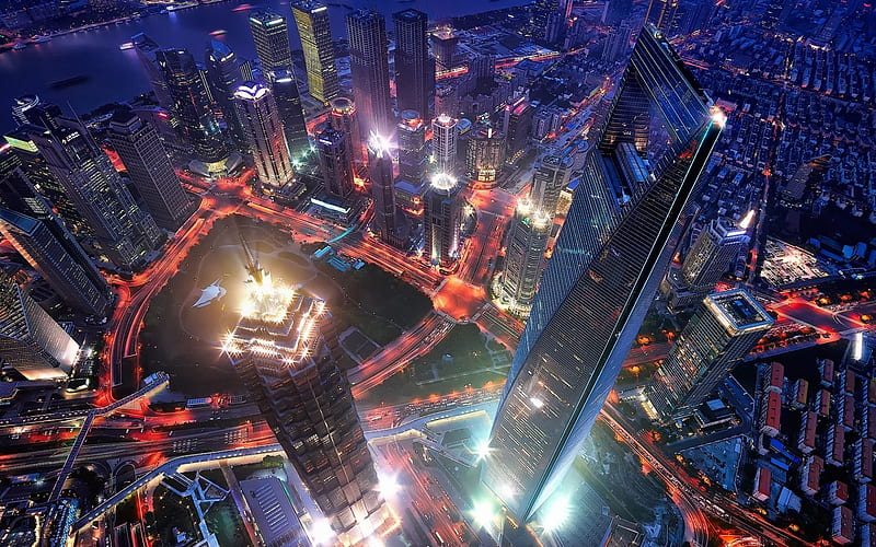 Shanghai, night, skyscrapers, Jin Mao, Shanghai World Financial Center, China, HD wallpaper