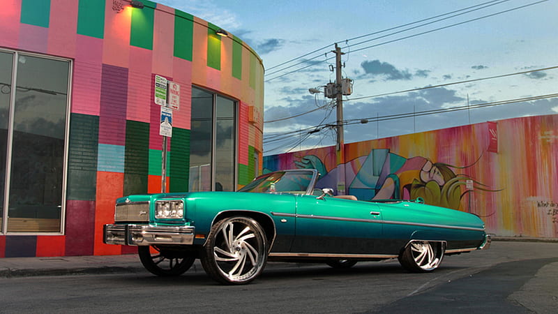 Teal Chevy Caprice, Conv, Custom Wheels, Donk, Bowtie, HD wallpaper