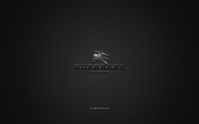 Burberry logo, metal emblem, apparel brand, black carbon texture, global apparel brands, Burberry, fashion concept, Burberry emblem, HD wallpaper