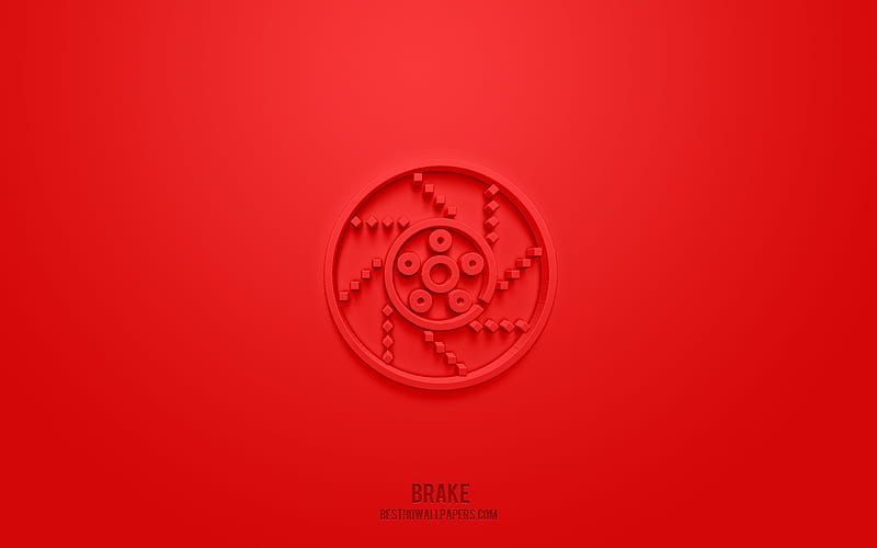Brake 3d icon, red background, 3d symbols, Brake, Car parts icons, 3d icons, Brake sign, Car parts 3d icons, HD wallpaper