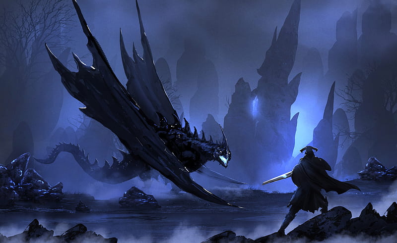 Warrior Vs Dragon , dragon, warrior, artist, artwork, digital-art, HD wallpaper