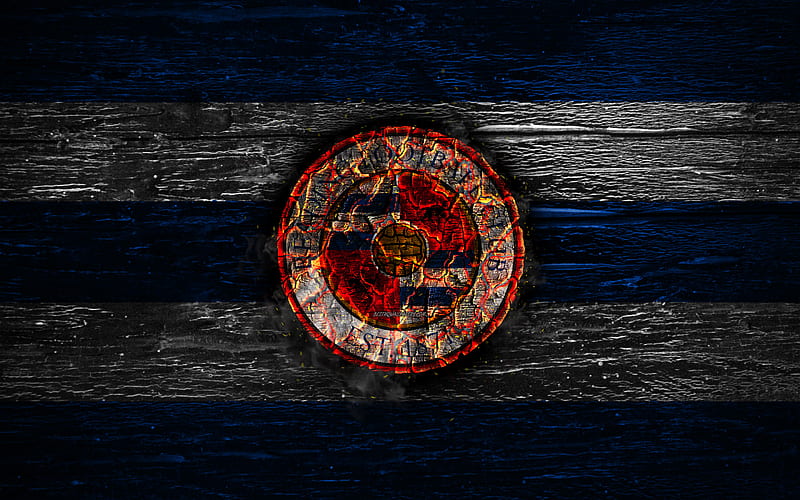 Reading FC, fire logo, Championship, blue and white lines, english football club, grunge, football, soccer, Reading logo, wooden texture, England, HD wallpaper