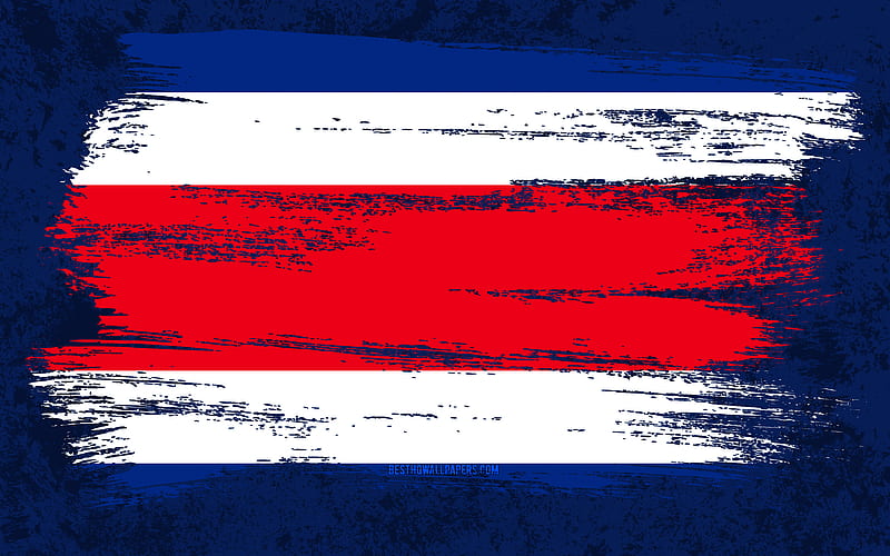 Flag of Costa Rica, grunge flags, North American countries, national symbols, brush stroke, Costa Rican flag, grunge art, Costa Rica flag, North America, Costa Rica, HD wallpaper