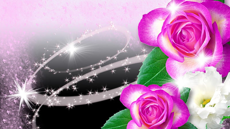 Everbright Roses, artistic, stars, glow, dramatic, glitter, roses ...