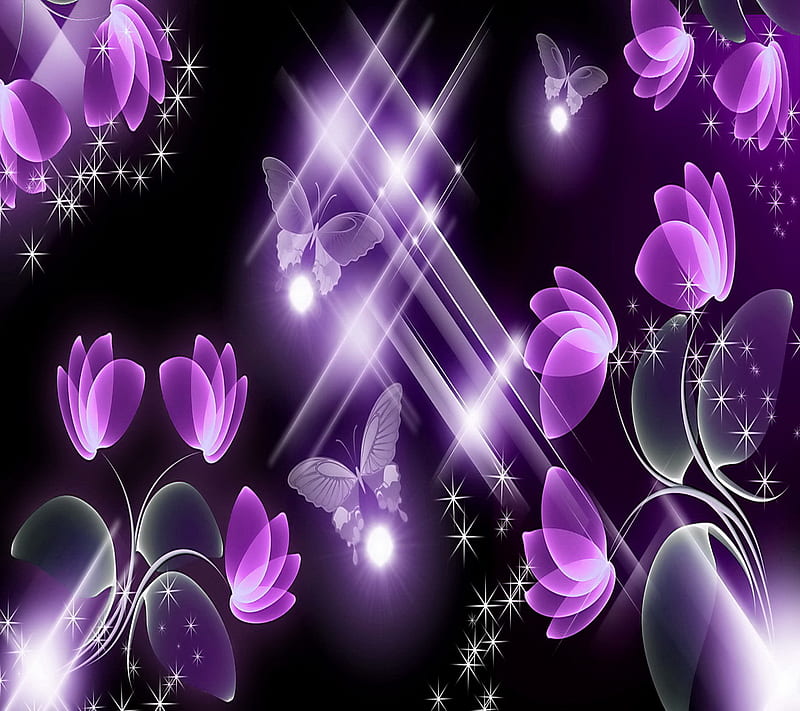 Purple Floral Shine, butterfly, flower, HD wallpaper