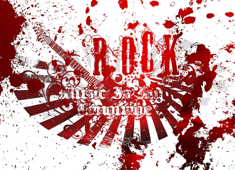 Rock music is my language, red, rock, music, words, graffiti, language ...
