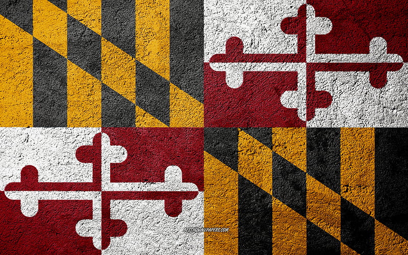 Flag of State of Maryland, concrete texture, stone background, Maryland flag, USA, Maryland State, flags on stone, Flag of Maryland, HD wallpaper