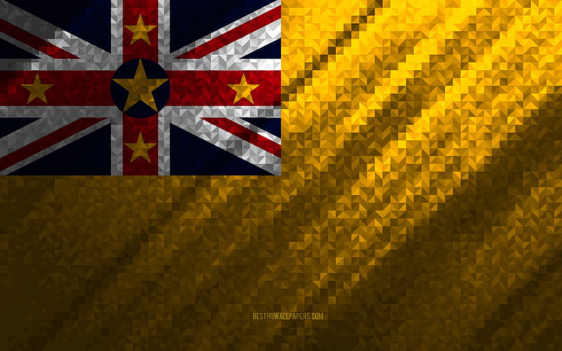Flag of Niue, multicolored abstraction, Niue mosaic flag, Niue, mosaic art, Niue flag, HD wallpaper