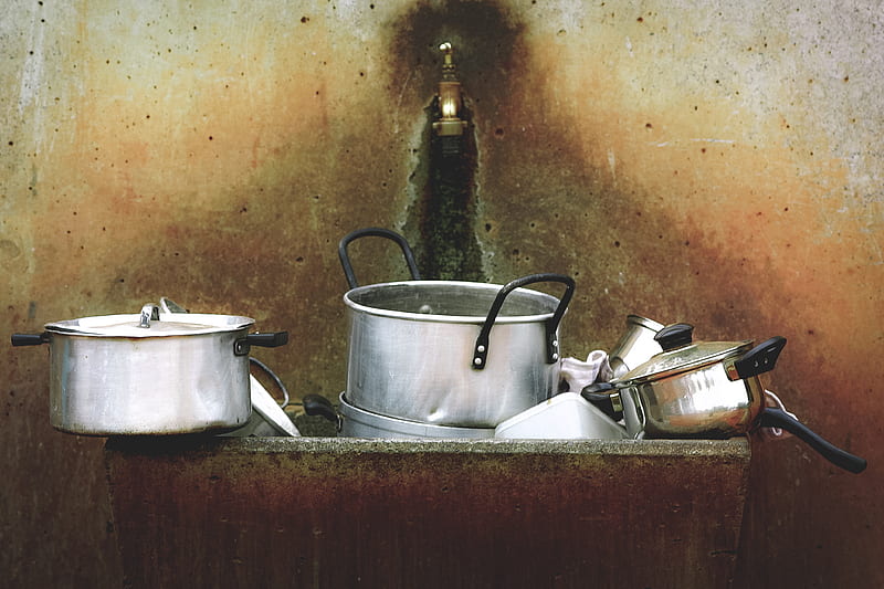 kitchen utensils on stone washing station, HD wallpaper
