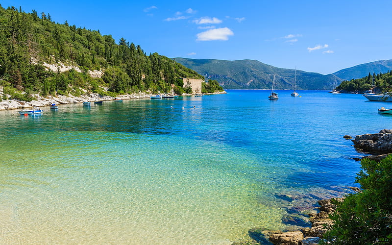 Kefalonia, Island, beach, summer, Ionian Sea, Greece, tourism, Ionian Islands, HD wallpaper