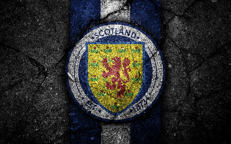 Scottish football team emblem, UEFA, Europe, football, asphalt texture, soccer, Scotland, European national football teams, Scotland national football team, HD wallpaper