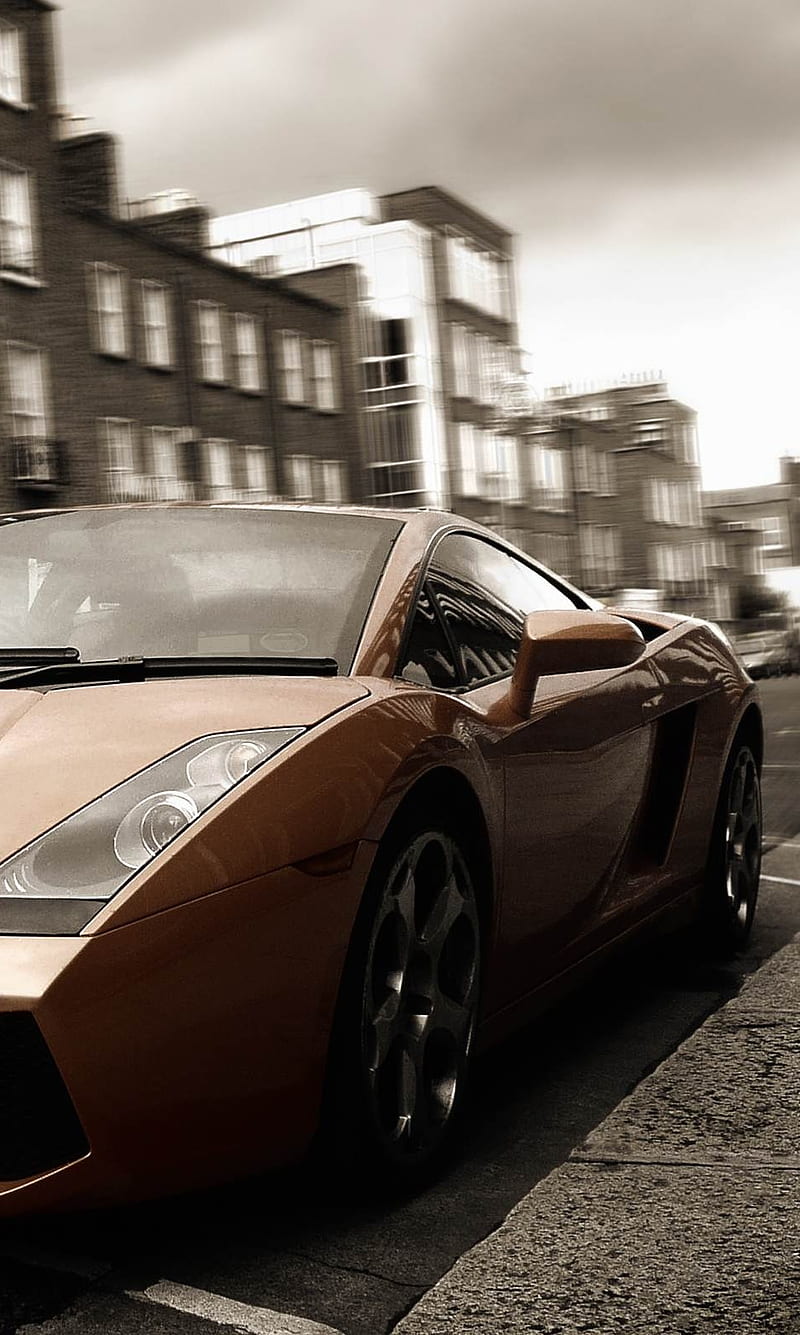 Lamborghini, brown, car, city, road, sport, HD phone wallpaper