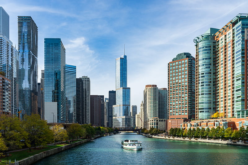 city, river, buildings, chicago, usa, HD wallpaper