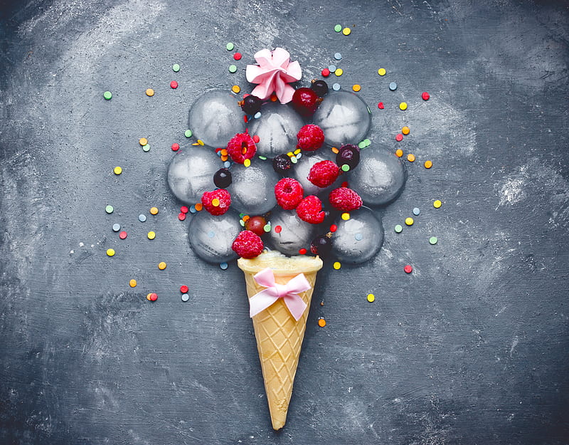Food, Ice Cream, Berry, Ice, Waffle Cone, HD wallpaper