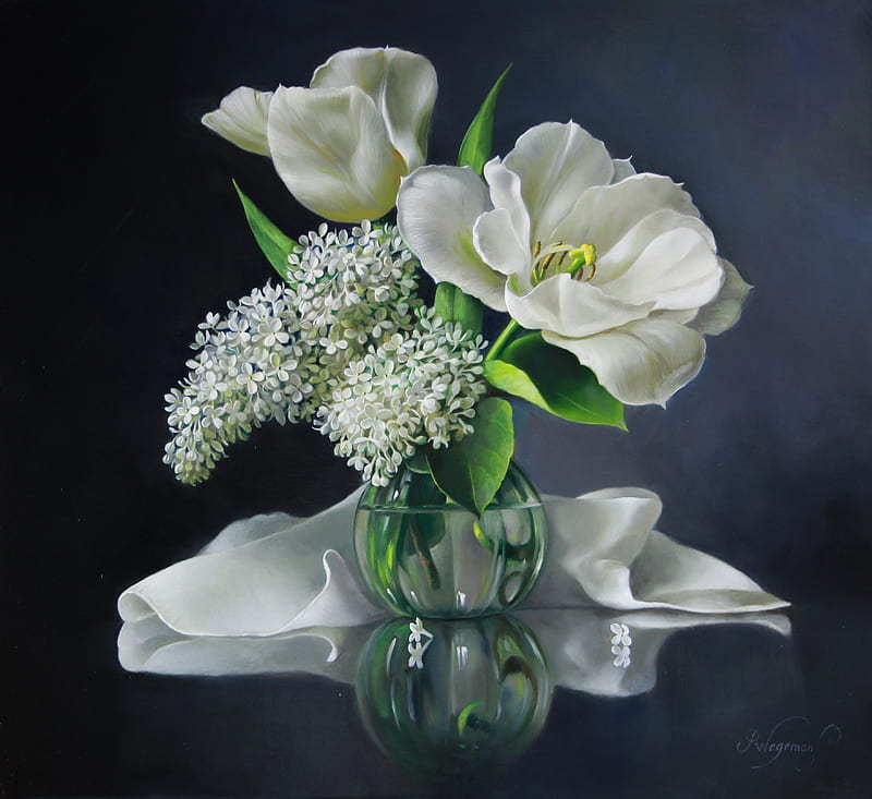 Still life, lilac, art, magnolia, pieter wagemans, vase, spring, glass,  painting, HD wallpaper | Peakpx