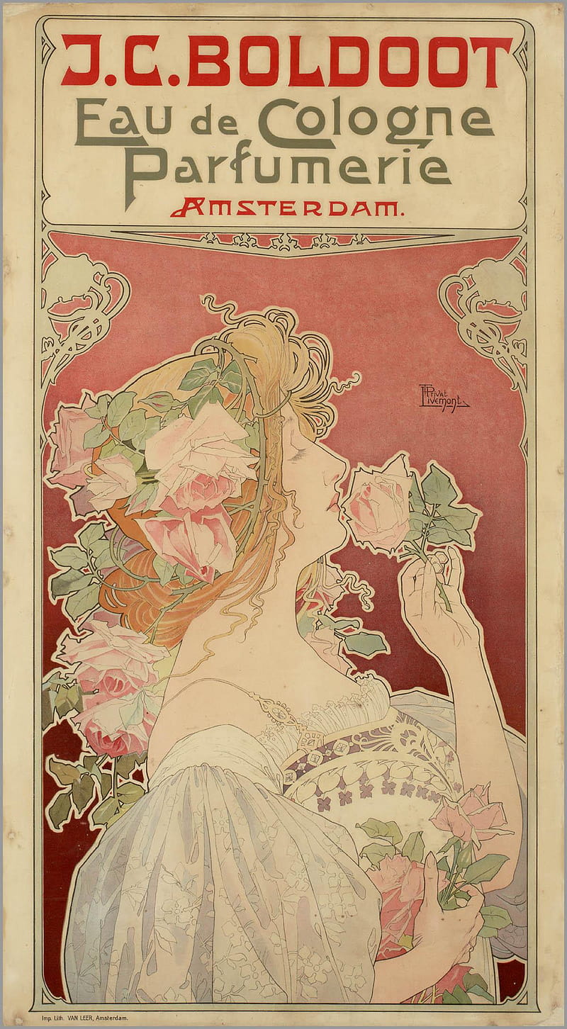 Old Perfume Ad, art, art nouveau, fine art, henri privat-livemont, poster art, rose, roses, woman, women, HD phone wallpaper