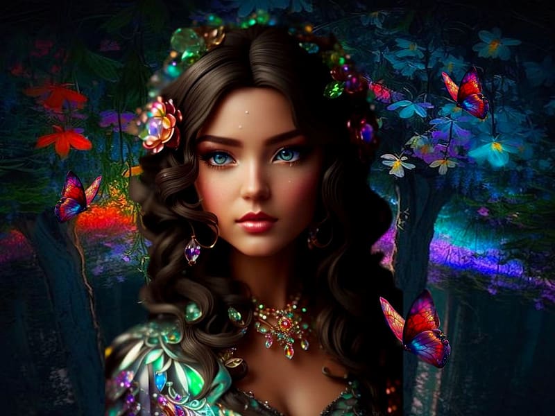 Enchanted Forest Princess 1, blue, black, vibrant, girl, dress ...