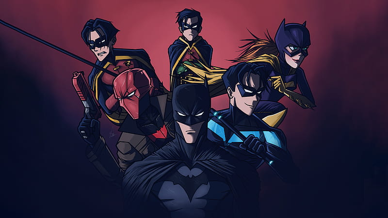 Batman, Barbara Gordon, Catwoman, DC Comics, Damian Wayne, Dick Grayson, Jason Todd, Nightwing, Red Hood, Robin (DC Comics), Tim Drake, HD wallpaper