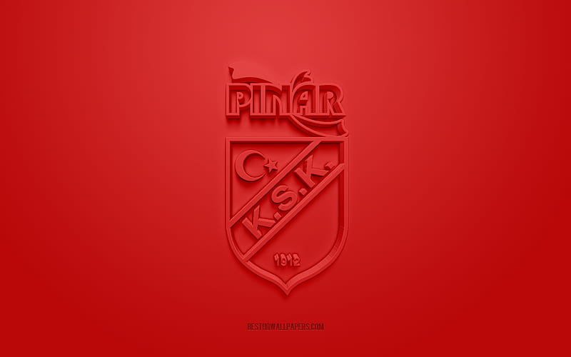 Pinar Karsiyaka, creative 3D logo, red background, 3d emblem, Turkish basketball club, Basketbol Super Ligi, Karsiyaka, Turkey, 3d art, basketball, Pinar Karsiyaka 3d logo, Karsiyaka Basket, HD wallpaper